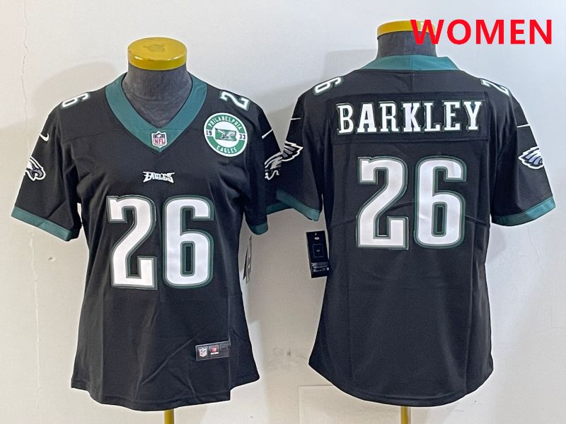 Women Philadelphia Eagles 26 Barkley Black Second generations 2025 Nike Vapor Limited NFL Jersey style 1
